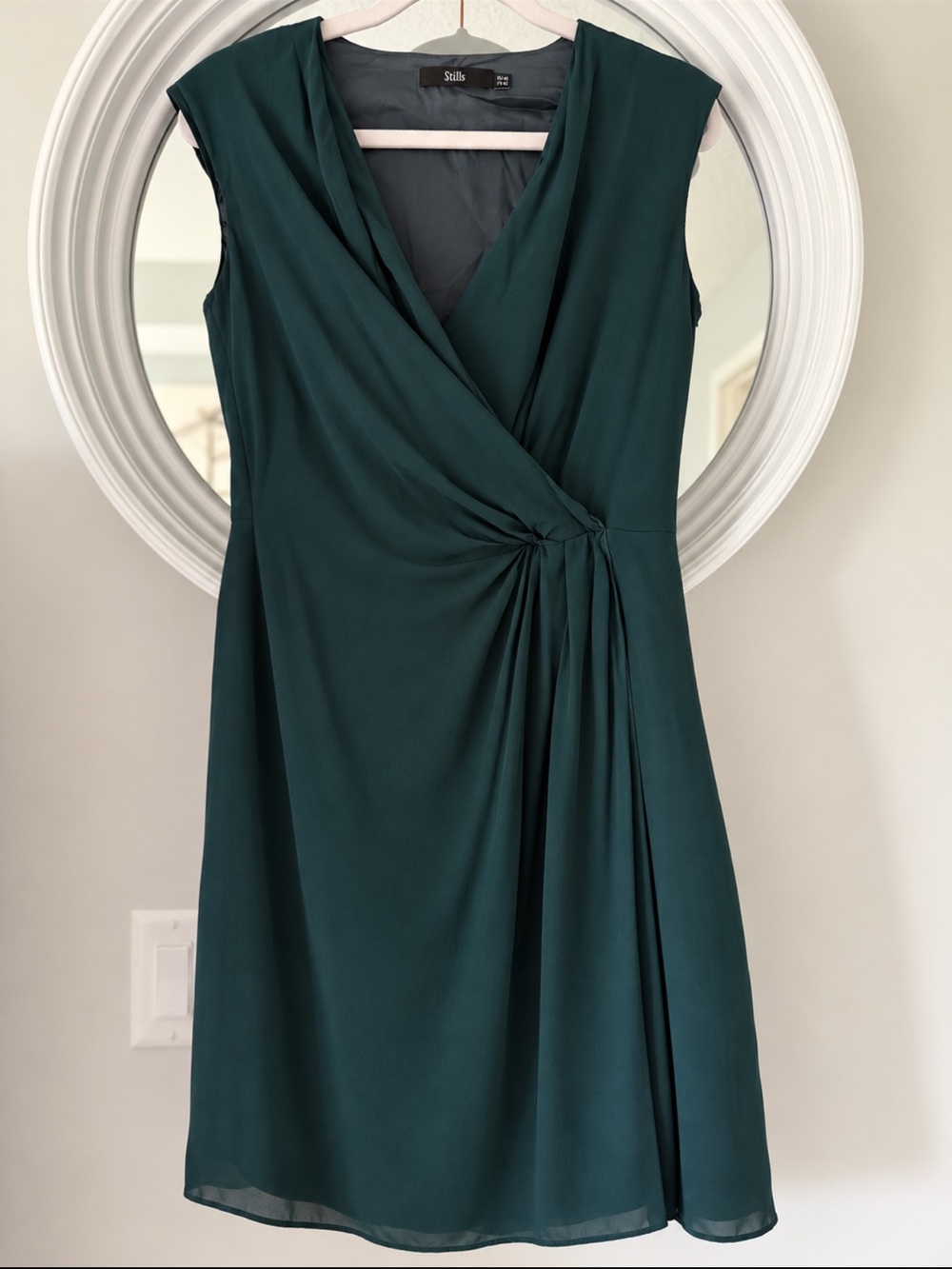 Stills Atelier Sleeveless Teal Wrap Midi Dress with Twist Detail